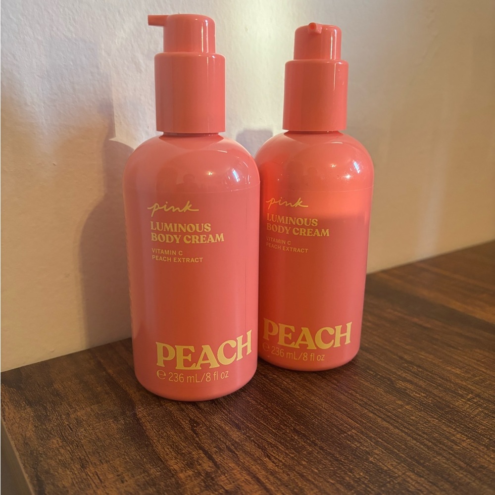 PINK Victoria's Secret Peach Luminous Body Cream - Pink Bottles